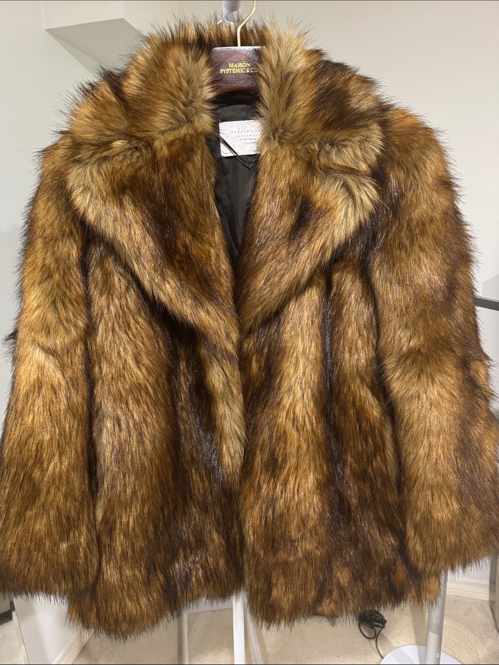 Zara Faux Fur Teddy Jacket in Rich Brown